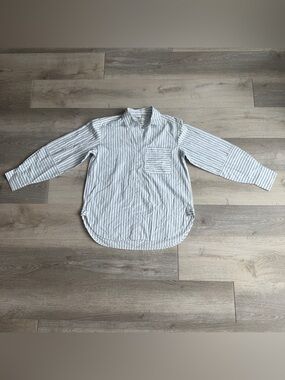 NWT Free Assembly blue white vertical stripe cotton button-up tunic shirt S
